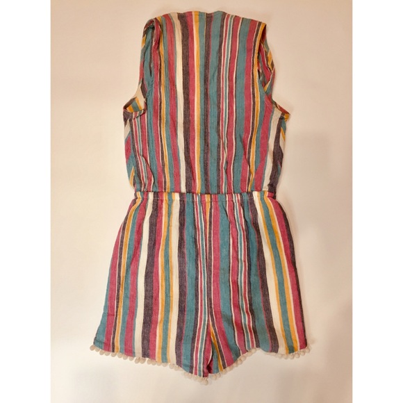 JustFab Summer Striped PomPom Romper - Picture 2 of 4